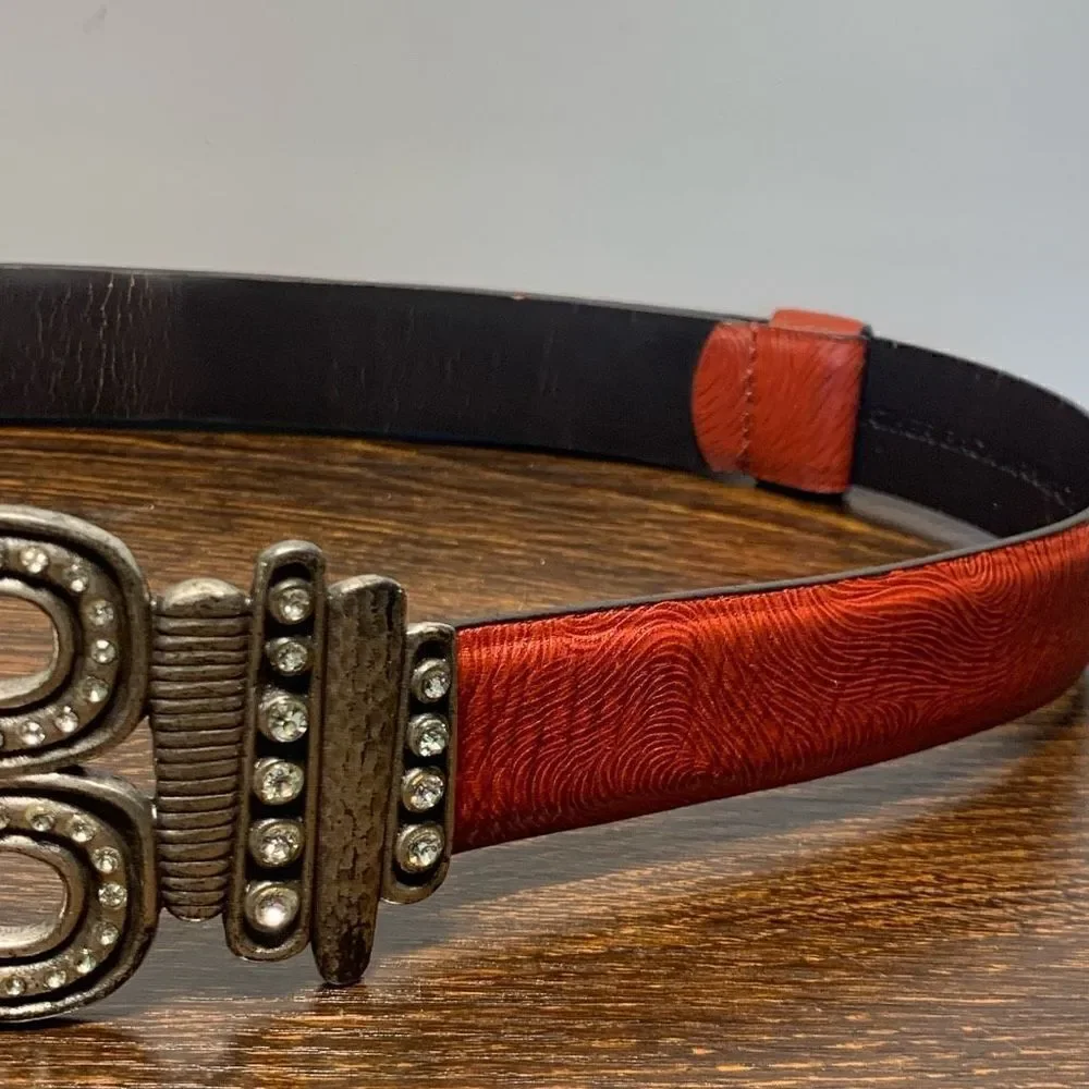 Chicos, leather silver jeweled slide fit belt size small/medium ￼